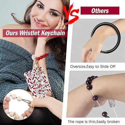 KNGITRYI Wallet Keychain Wristlet for Women,Slim RFID Credit Card Holder Purse Tassel Keychain Bangle Key Ring for Men Women