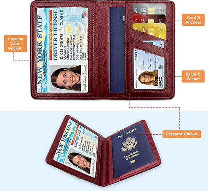 Passport Holder for Travel Essentials RFID Blocking Wallet Card Case PU Leather Passport Cover Women and Men (Blue)