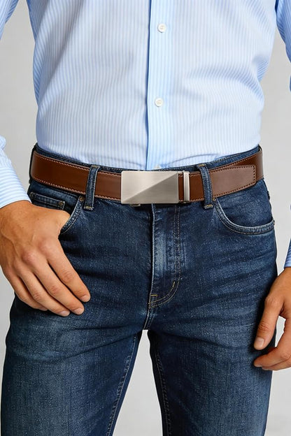 Founders & C Mens Belt 2 Pack,Leather Ratchet Click Belt Dress with Slide Buckle 1 3/8" in Gift Set Box- Size Adjustable