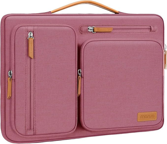 MOSISO 360 Protective Laptop Case 13.3 inch, 13-13.3 inch Laptop Sleeve Compatible with MacBook Air/Pro 13 / Pro 14,HP Dell Acer ASUS,Side Open Carrying Case with 4 Zipper Pockets&Handle, Dusty Rose
