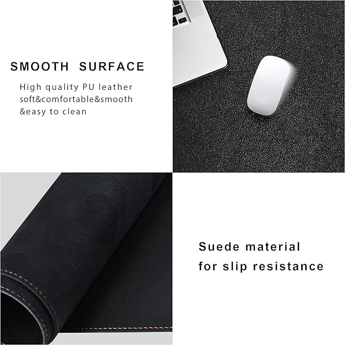 ZORESYN L-Shaped Gaming Desk Mat Mouse pad, Computer Corner Desk Pad, 55" Home Office Writing Desk Pad Protector, Large Waterproof PU Leather Corner Mousepad - Black, (140+137) x40cm