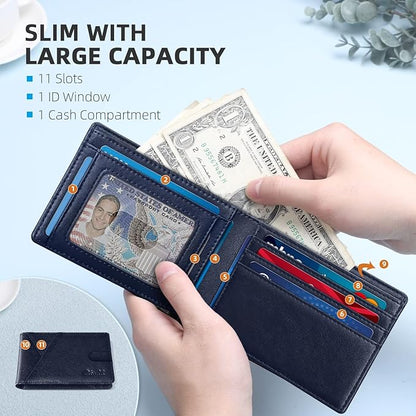 Zitahli Bifold Wallets for Men - Slim RFID Leather Credit Card Holder for 6-11 Cards, Minimalist Thin Wallet with ID Window & Cash Slot,Front Pockt Carteras Para Hombres, Birthday Gifts for Men | Slim, RFID Blocking, Premium, Front Pocket, Gift Box, Le...