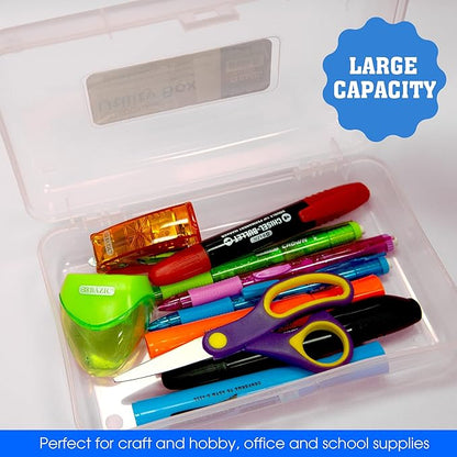 BAZIC PRODUCTS Plastic Pencil Case, Ruler Length Large Utility Storage Box, Multi Purpose Organizer & Supply Holder, Clear Box Design, Ideal for School, Office & Craft Use, 4-Pack
