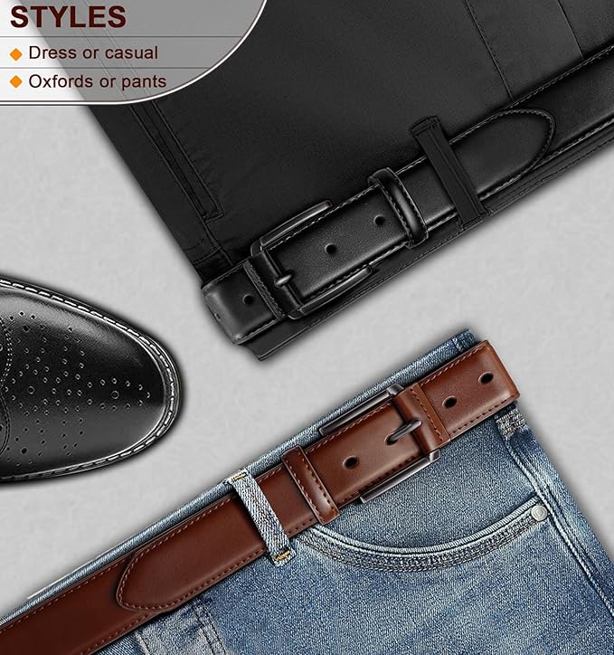 KEMISANT Men Belt 2Pack – Genuine Leather Belt for Men Dress Casual Golf Jeans 1 3/8"