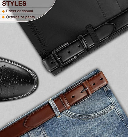 KEMISANT Men Belt 2Pack – Genuine Leather Belt for Men Dress Casual Golf Jeans 1 3/8"