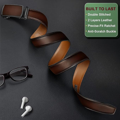 KEMISANT Men Belt Ratchet Click Belt Genuine Leather Adjustable For Men Golf Dress Casual Jeans 1 3/8-Cut For Fit