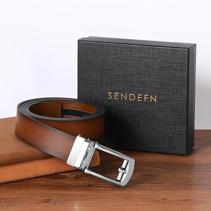 SENDEFN Men's Leather Dress Casual Belt 1 3/8" Automatic Adjustable Click Buckle Belts with Gift Box