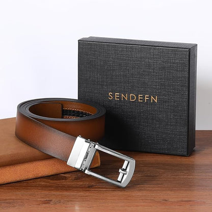 SENDEFN Men's Leather Dress Casual Belt 1 3/8" Automatic Adjustable Click Buckle Belts with Gift Box