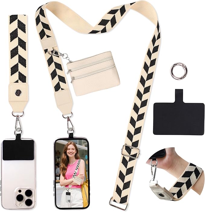 FUVLIFE Phone Lanyard Crossbody Wrist Strap, Adjustable Clip and Go Strap for Phone with Wallet Crossbody, Phone Strap with Zippered Pouch, Universal Hands-Free for All Cell Phone