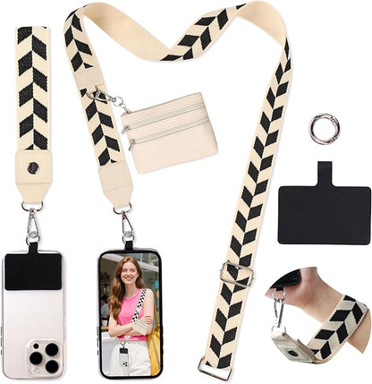 FUVLIFE Phone Lanyard Crossbody Wrist Strap, Adjustable Clip and Go Strap for Phone with Wallet Crossbody, Phone Strap with Zippered Pouch, Universal Hands-Free for All Cell Phone