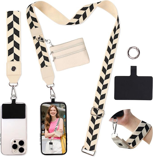 FUVLIFE Phone Lanyard Crossbody Wrist Strap, Adjustable Clip and Go Strap for Phone with Wallet Crossbody, Phone Strap with Zippered Pouch, Universal Hands-Free for All Cell Phone