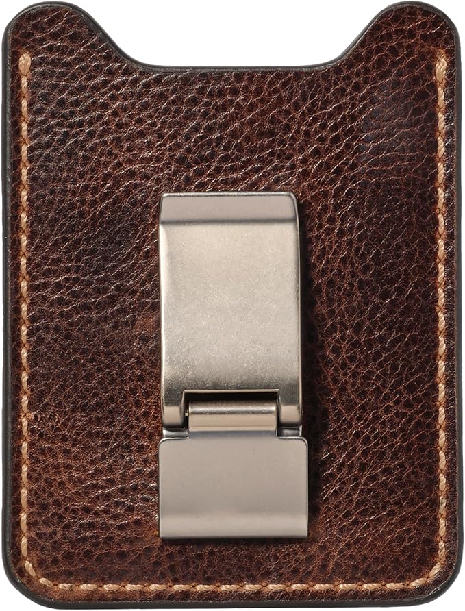 House of Jack Co. Wyatt Money Clip Wallet for Men, Slim Front Pocket Leather Card Holder, Ideal Gift For Men, Minimalist Full Grain Cowhide Wallet, Brown