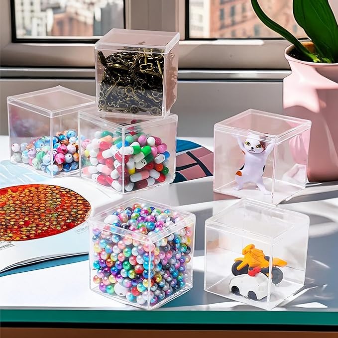 Acrylic Box Clear Acrylic Square Cube Display Boxes, Multi-Purpose Box Container Acrylic Boxes with Lids for Gifts Weddings Valentine's Day Party Favors Candy and Jewelry Storage Box