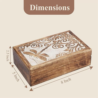 Ajuny Wooden Jewelry Keepsake Box 8x5 Inch – Handcrafted Decorative Treasure Chest for Men & Women, Multipurpose Reptier Carved Wooden Storage Box for Trinkets, Memory, Gifts, and Home Decor