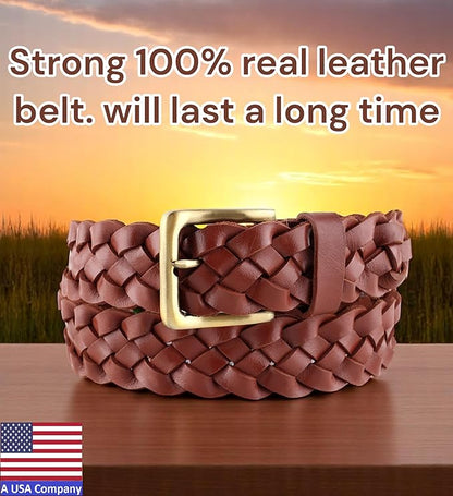F&L CLASSIC Leather Braided Belts for Men - Mens Casual Woven Leather Belt for Dress Pants