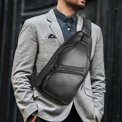 Polare Cowhide Italian Leather Sling Chest Shoulder Bag Waterproof Anti Theft Crossbody Casual Daypack