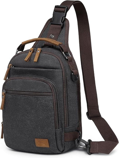 Canvas Sling Bag for Men, Waxed Canvas Crossbody Bag, Retro Vintage Chest Bag Spacious for Outdoor College Work