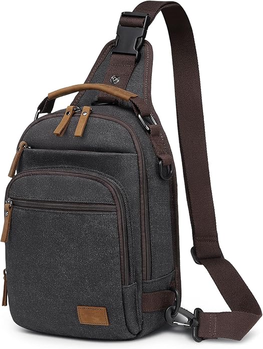 Canvas Sling Bag for Men, Waxed Canvas Crossbody Bag, Retro Vintage Chest Bag Spacious for Outdoor College Work
