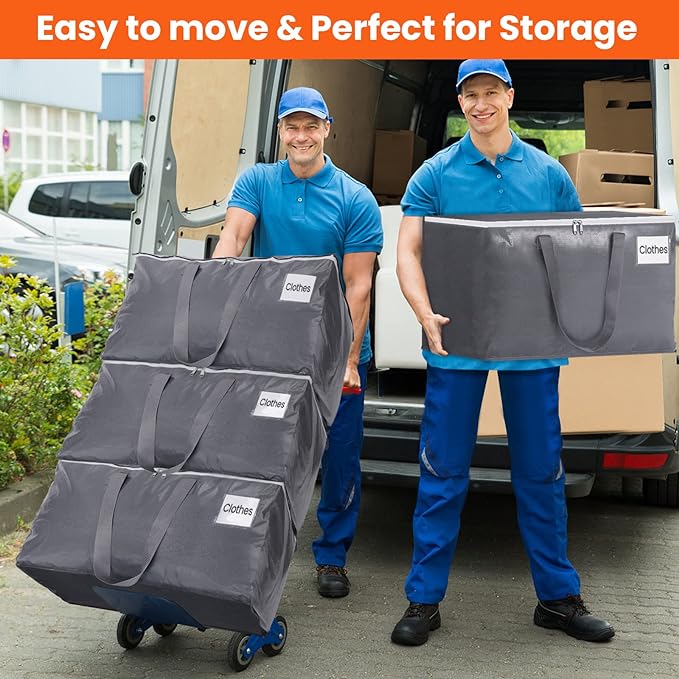 BlissTotes Large Moving Boxes and with Zippers & Handles Moving Supplies with lids, Heavy Duty Totes for Storage Bags for Space Saving, Fold Flat, Moving and Storing 93L, 2 Pack