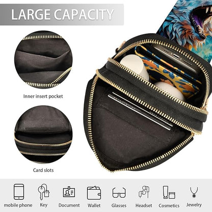 ZAZYXTJ Wolf Crossbody Sling Bag for Women Leather Small Chest Bag Adjustable Straps Daypack for Travel Sport Hiking