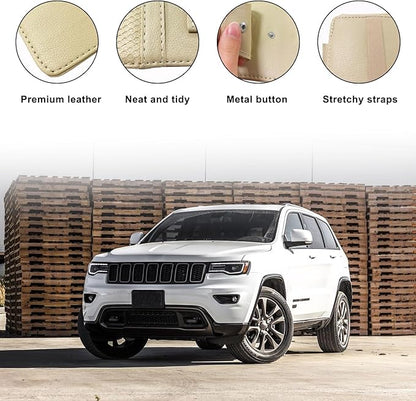 Ohleats Car Sun Visor Organizer, Multifunctional Visor Storage Holder for License Pen Key, Leather Card Cash Pouch with Multi-Pocket Net Zipper, Universal Interior Car Accessories (Beige)