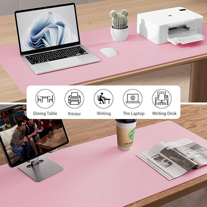Aothia Faux Leather Desk Mat - Non-Slip PU Leather Desk Blotter, Waterproof Writing Surface, Large Desk Pad for Office & Home (Fairy Pink, 55" x 17")