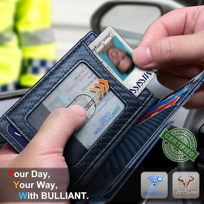 BULLIANT Magnetic Closure Slim Wallet-Genuine Leather Front Pocket Wallet for Men,RFID Blocking,Holds 12 Cards and Money Clip