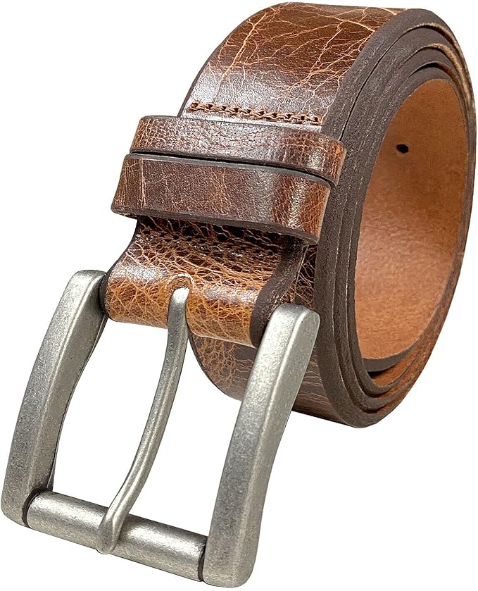 BS304 Genuine Full Grain Vintage Leather Belt Strap or Belt with Buckle_1-1/2"(38mm) wide