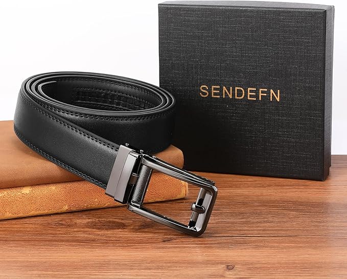 SENDEFN Men's Leather Dress Casual Belt 1 3/8" Automatic Adjustable Click Buckle Belts with Gift Box