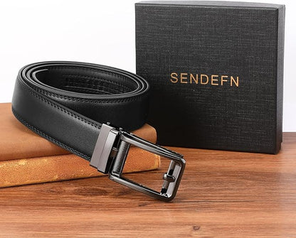 SENDEFN Men's Leather Dress Casual Belt 1 3/8" Automatic Adjustable Click Buckle Belts with Gift Box