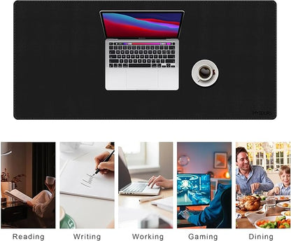 Mydours Extra Long PU Leather Desk Mat, 43.3" x 15.7", Waterproof Surface with Anti-Slip Suede Backing, Black - Extended Coverage for Monitors, Home Office Durable Scratch Resistant Desk Blotter