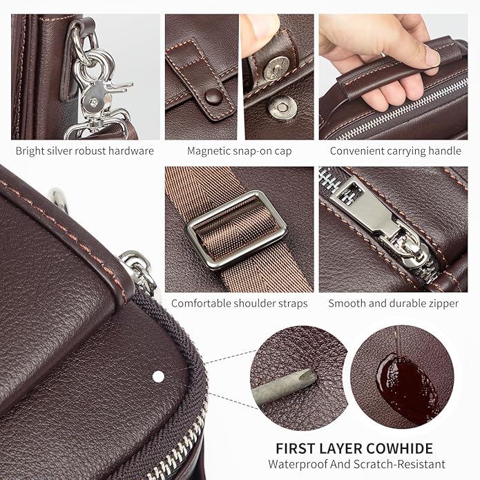 Augus Leather Small Messenger Bag For Men Crossbody Handbag Shoulder Sling Travel Bags for Men Purse Daypack Magnetic Buckle