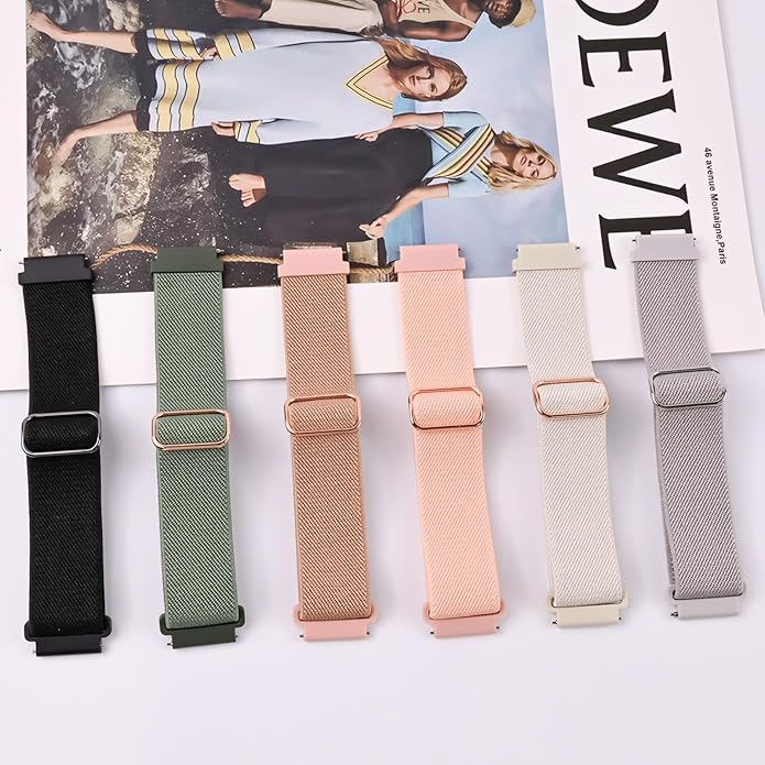 Stretchy Bands Compatible with Samsung Galaxy Watch 7 6 4 5 Band 40mm 44mm/Watch 6 4 Classic 47mm 43mm 42mm 46mm/5 Pro/FE/Active 2, 6 Pack 20mm Nylon Sport Strap for Galaxy Watch 7 Band Women Men