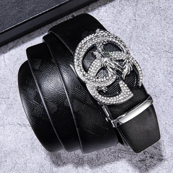 Barry.Wang Mens Belts Leather Ratchet Automatic Buckle Slide Click 1 3/8" Designer Dress Fashion Classic Casual Work Business
