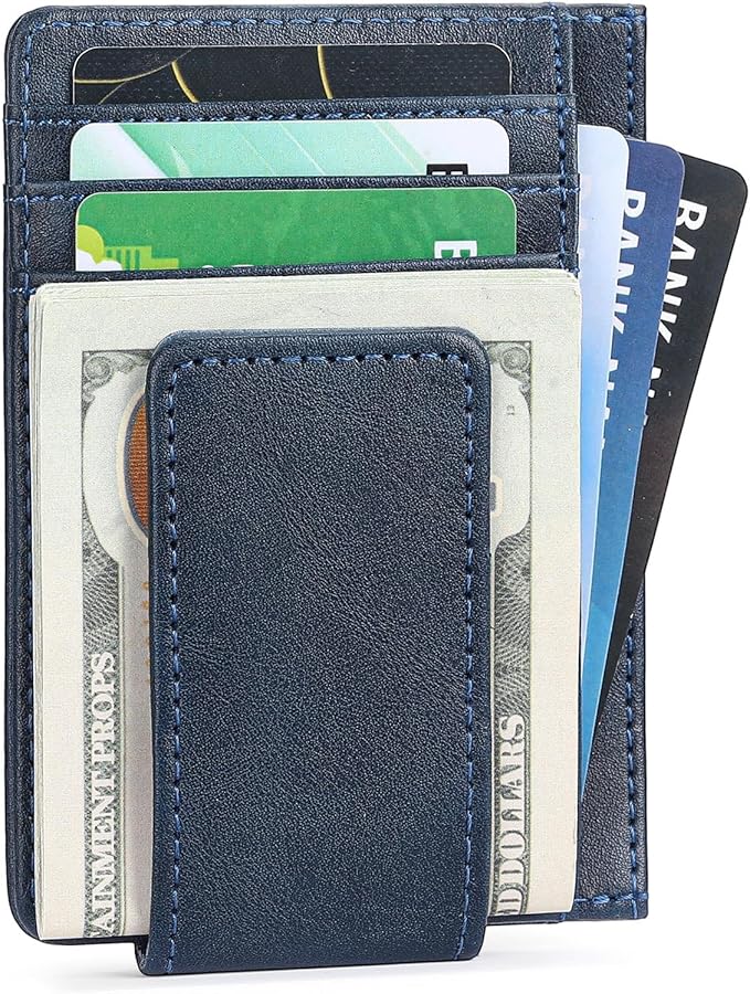 Magnetic Closure Slim Wallet for Men Leather RFID Blocking Minimalist Front Pocket Money Clip Wallet Credit Card Holder