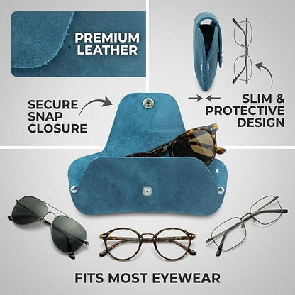 Toprank Leather Eyeglass Case - Handmade Slim Sunglasses Holder, Genuine and Universal Fit for Men and Women
