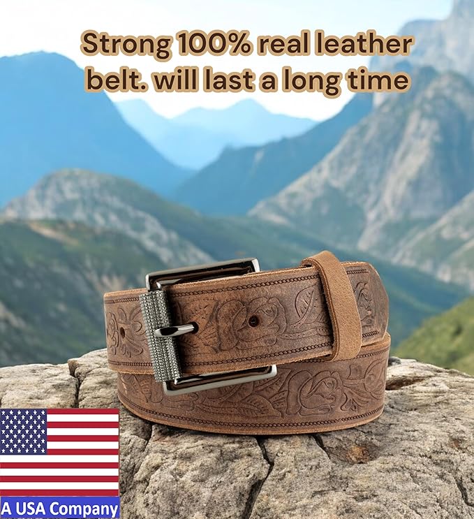 F&L CLASSIC Men's full Grain Vintage Distressed leather Belt,easy to change Roller buckle,1.5" Wide,USA,