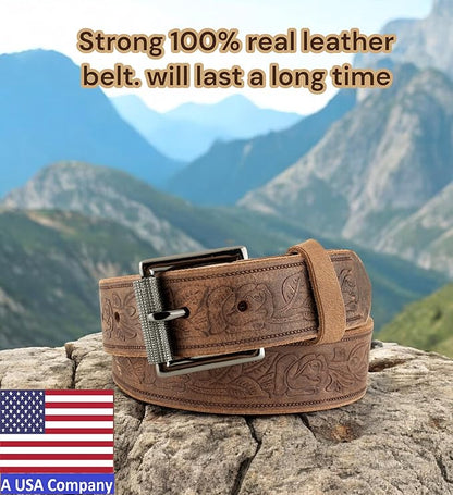 F&L CLASSIC Men's full Grain Vintage Distressed leather Belt,easy to change Roller buckle,1.5" Wide,USA,