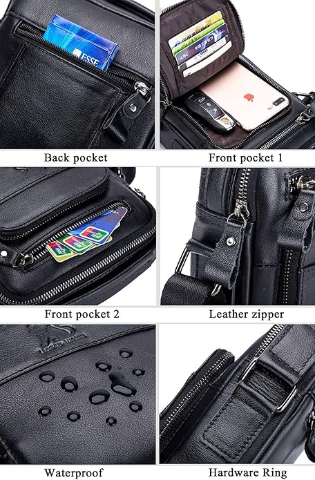BAIGIO Genuine Leather Small Messenger Bag for Men Shoulder Bag for Ipad Crossbody Bag Men Handbag Satchel Travel Business