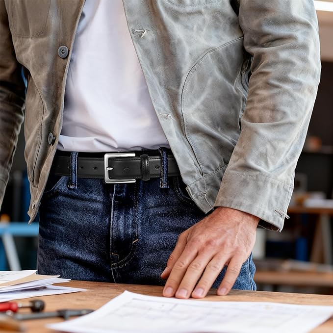 Men's Genuine Leather Dress Belt, 1 3/8" Classic Mens Jeans Pants Belt for Work Business Casual Golf