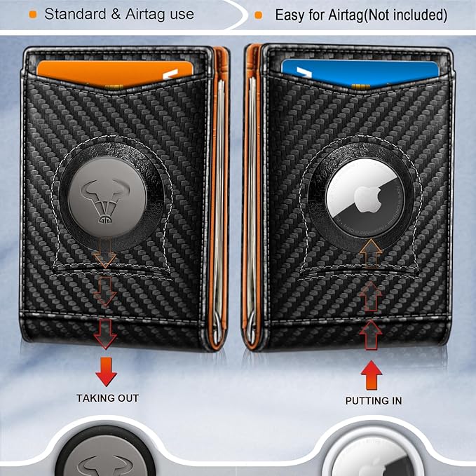 BULLIANT Men Wallet Airtag&Standard Use,Slim Front Pocket Wallet Money Clip for Gifg Men RFID Blocking 11Cards