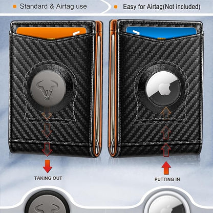 BULLIANT Men Wallet Airtag&Standard Use,Slim Front Pocket Wallet Money Clip for Gifg Men RFID Blocking 11Cards