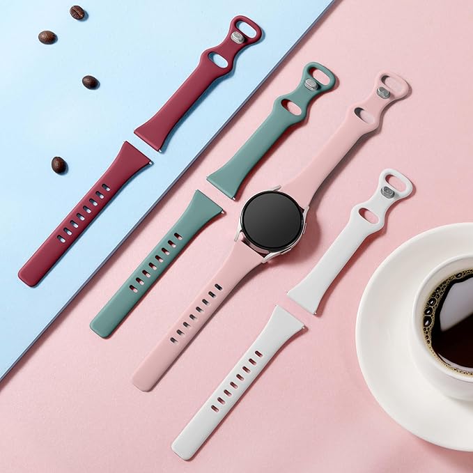 GEAK Compatible with Samsung Watch 7 Bands/Samsung Watch 5 6 Bands 40mm 44mm/Watch 5 Pro,20mm Soft Slim Soft Replacement Band for Watch 4 6 Classic 42mm 46mm 43mm 47mm White/Sandpink/Pinegreen/Winered