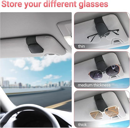 KanSmart Sunglass Holder for Car Visor Sunglasses Clip Magnetic Leather Glasses Eyeglass Holder Interior Car Accessories for Woman Man -2 Packs Black
