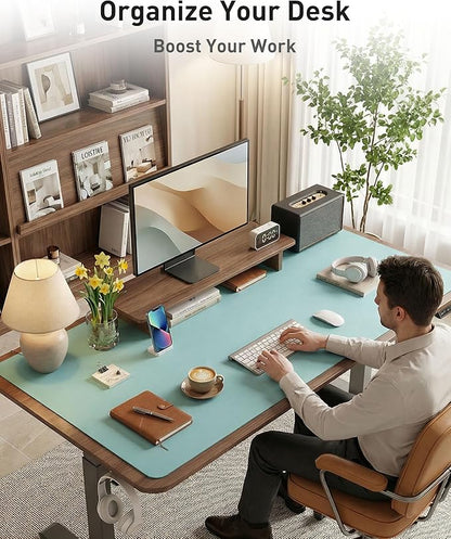 Aothia Faux Leather Desk Mat - Large Mouse Pad, Non-Slip PU Leather Blotter, Waterproof Writing Surface for Office and Home (Blue Topaz, 42" x 17")