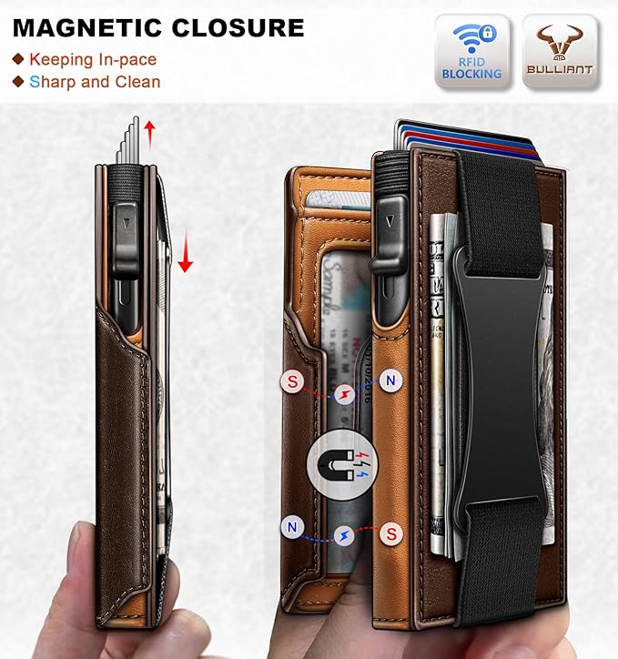 BULLIANT Men Wallet Gift Boxed,Slim Front Pocket Wallet Money Clip Card Holder 3.8"x2.7",Pop-up Access