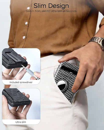 Smart Pop Up Wallet for Men with AirtTag Holder - Sleek Low Profile Money Clip Wallet, RFID Blocking Metal Credit Card Holder Fits Front Pocket, 11 Cards, ID Window, Magnetic Closure, Mens Gift
