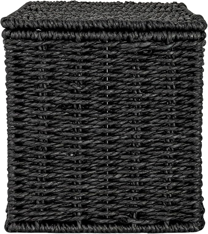 Household Essentials Small Handwoven Paper Rope Wicker Basket with Lid, Black
