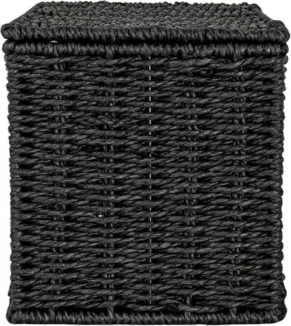 Household Essentials Small Handwoven Paper Rope Wicker Basket with Lid, Black
