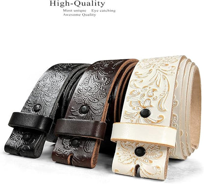 Cowboy Cowgirl Western Tooled Floral Embossed Full Grain Genuine Leather Belt Strap 1-1/2"(38mm) Wide